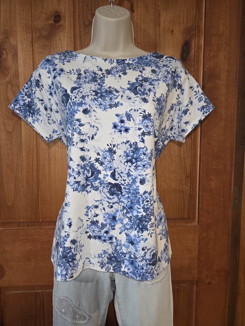 J. Jill White Tee with Blue Floral Print